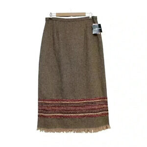NWT Maxi Fringe Blanket Skirt Size 14 Bohemian Cottagecore Y2K Wool Embroidered